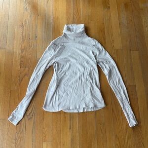 White fitted ribbed long sleeve turtleneck top